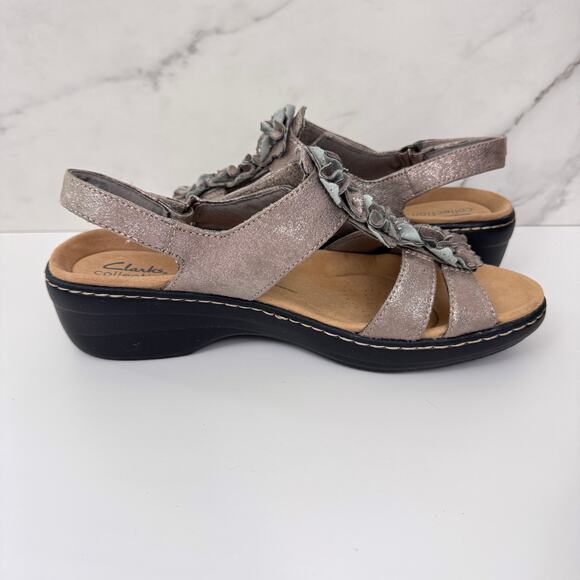 Clarks Women Merliah Sheryl Sandals Sz 10 Florette Comfort Strappy MetallicTaupe - Picture 4 of 9